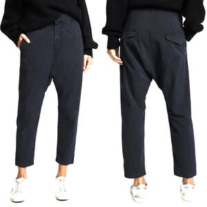 Nili Lotan 6 Slouchy Paris Pants $345 Cotton Drop Crotch Cropped Washed Black